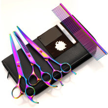 Hot Sale Pet Hair Cut Colorful Scissors Clippers Flat Tooth Cut Pets Beauty Tools Set Kit Dogs Grooming Hair Cutting Scissor Set